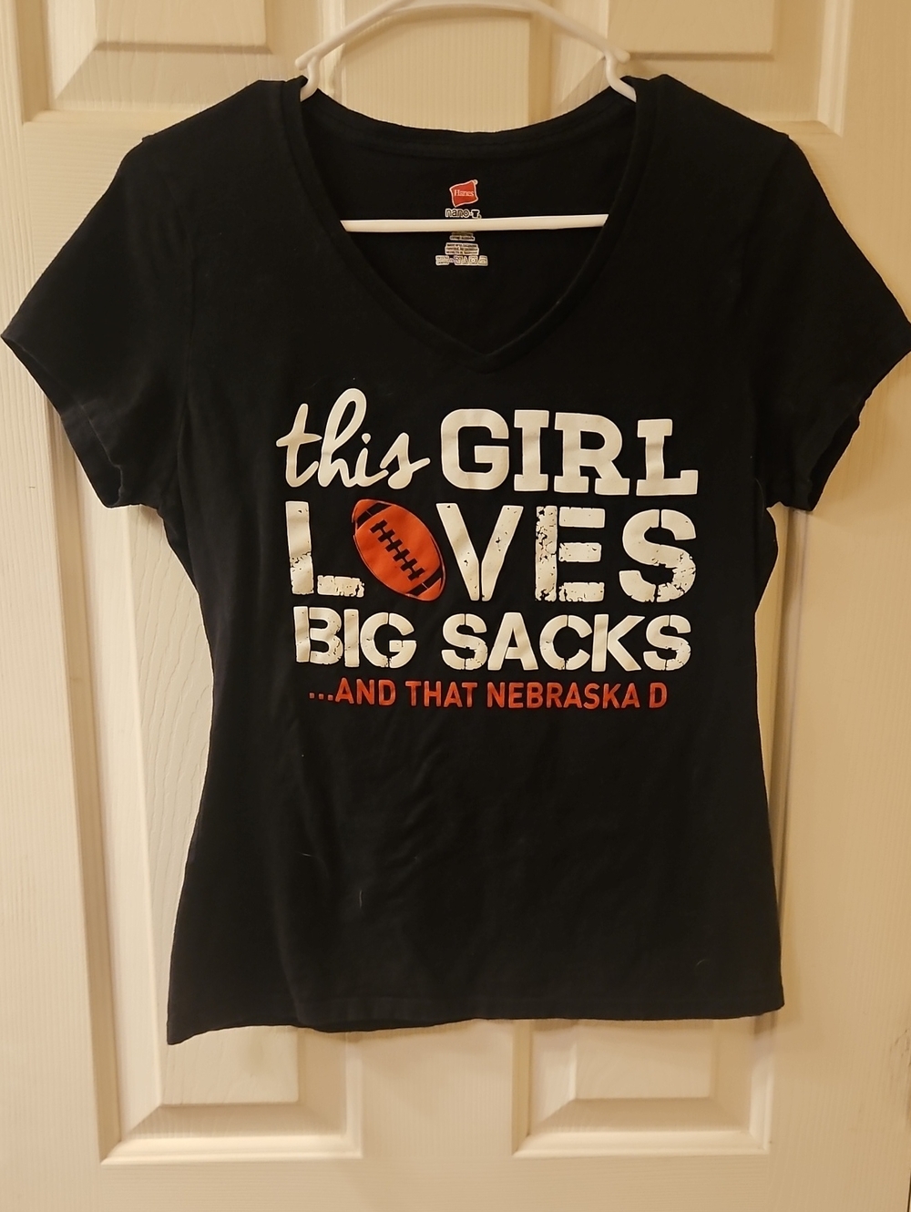 Hanes Black Short-Sleeve Tee with White and Orange Football Graphic